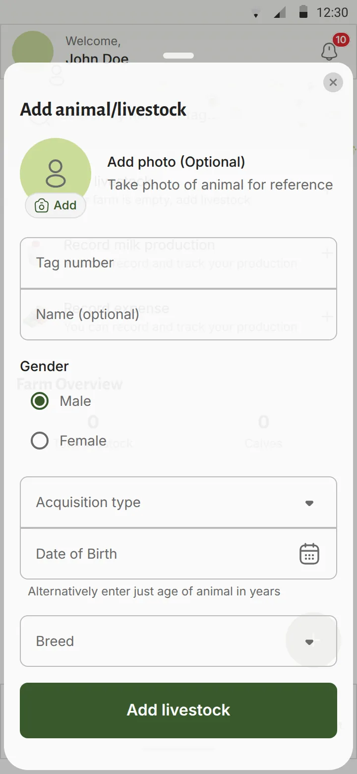 Farmer app: add livestock form