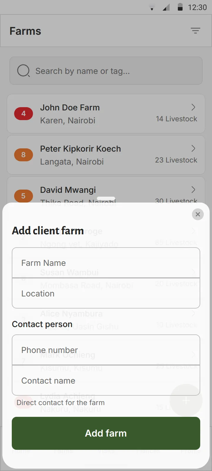 Vet app: add a client farm